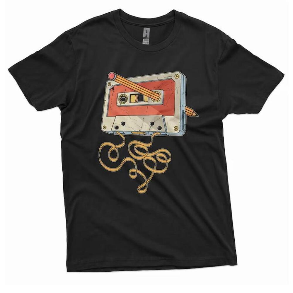 Black Cotton Retro Tape Cassette Shirt